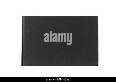 Schwarze Abdeckung Notebook mit Spirale auf weißem Hintergrund, Platz für Text, Ansicht von oben,