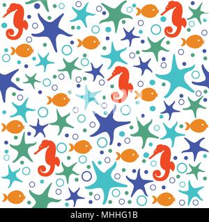 Nahtlose Muster mit Hand gezeichnet Muscheln und Seesterne Stock Vektor