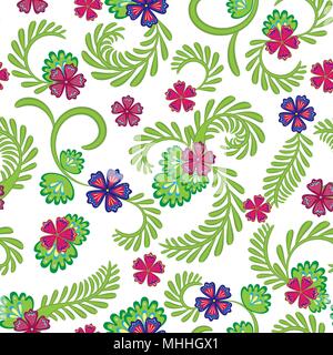 Eine einfache florale Muster, praktisch für die Bearbeitung und Malerarbeiten. Anmutige grün rosa Blumen Muster auf weißem Hintergrund. Vektor. Stock Vektor
