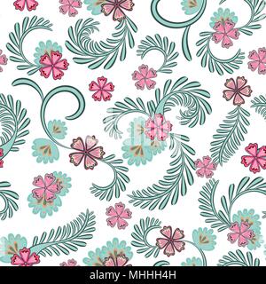 Eine einfache florale Muster, praktisch für die Bearbeitung und Malerarbeiten. Anmutige floral blau pink Muster auf weißem Hintergrund. Vektor. Stock Vektor
