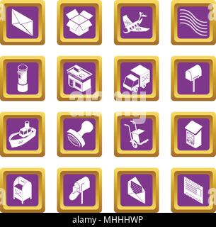 Poste service Icons Set lila Quadrat Vektor Stock Vektor