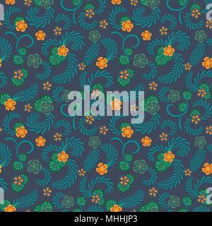 Eine einfache florale Muster, praktisch für die Bearbeitung und Malerarbeiten. Anmutige floral orange blau Muster auf einem grauen Hintergrund. Vektor. Stock Vektor