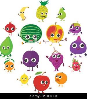 Lächelnd Obst Symbole, Cartoon Stil Stock Vektor