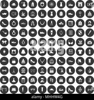 100 vogue Icons Set schwarz Kreis Stock Vektor