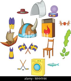 Schweden-Icons set, cartoon-Stil Stock Vektor