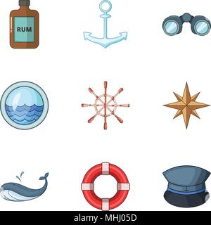 Seereise Symbole, Cartoon Stil Stock Vektor