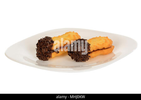 Sandwich cookies, ovale Form mit Schokolade gefüllt Stockfoto