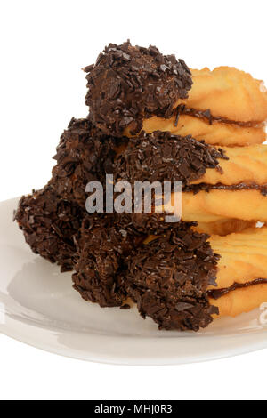 Sandwich cookies, ovale Form mit Schokolade gefüllt Stockfoto