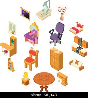 Home interior Symbole gesetzt, isometrische Stil Stock Vektor