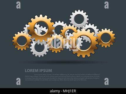 Abstrakte Zahnräder gold silber überschneiden sich auf grau Design moderne industrielle futuristischen Hintergrund Vector Illustration. Stock Vektor