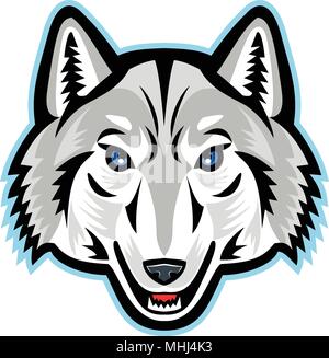 Maskottchen Symbol Abbildung des Leiters einer arktischen Wolf, White Wolf oder polar wolf, eine Unterart der graue Wolf von vorne auf dem isolierten Hintergrund betrachtet in r Stock Vektor