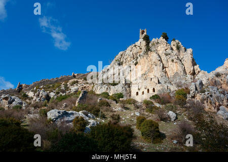 Halb zerstörten St. Hilarion Castle in der Nähe von Kyrenia (Girne), Türkische Republik Nordzypern Stockfoto