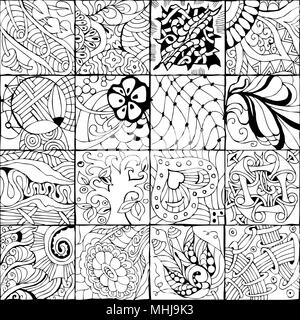 Vektor Erwachsenen Coloring Book Texturen. verschiedene Muster. 16 Stück Stock Vektor