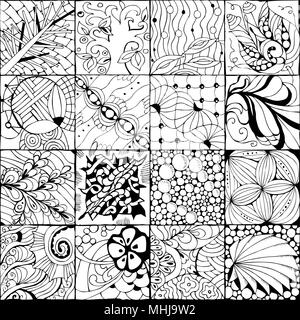 Vektor Erwachsenen Coloring Book Texturen. verschiedene Muster. 16 Stück Stock Vektor