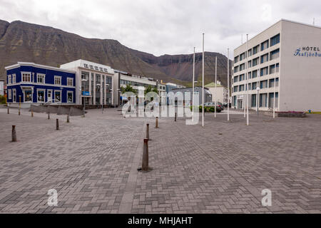 Ísafjörður Stadtzentrum, Stadt im Nordwesten Islands. Stockfoto