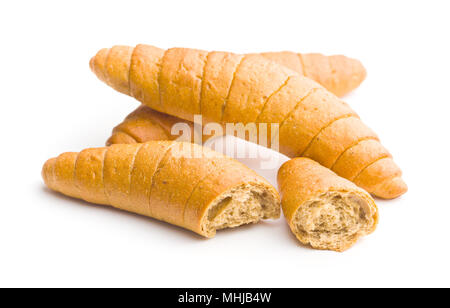 Salzig Brötchen. Vollkorn Croissants auf weißem Hintergrund. Stockfoto