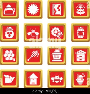 Imkerei Honig Icons Set Red Square Vektor Stock Vektor