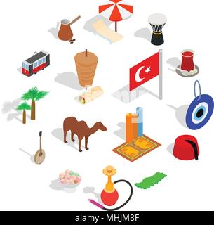 Land Türkei Icons Set, isometrischen 3d Stil Stock Vektor