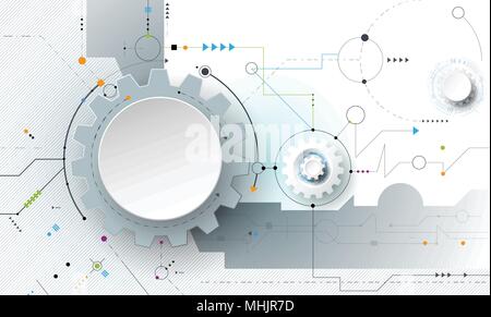 Vector Illustration Gang, Rad und Platine, Hi-tech digital Technik, moderne digitale Telekommunikation Technologie Konzept Stock Vektor
