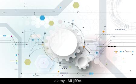 Vector Illustration Gang, Rad und Platine, Hi-tech digital Technik, moderne digitale Telekommunikation Technologie Konzept. Stock Vektor