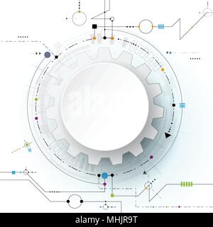 Vector Illustration Gang, Rad und Platine, Hi-tech digital Technik, moderne digitale Telekommunikation Technologie Konzept. Stock Vektor