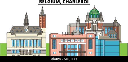 Belgien, Charleroi. Die Skyline der Stadt, Architektur, Gebäude, Straßen, Silhouette, Landschaft, Panorama, Wahrzeichen. Editierbare Anschläge. Flaches Design line Vector Illustration Konzept. Isolierte Symbole Stock Vektor