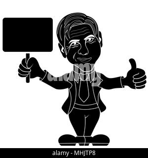 Silhouette der Gentleman mit leeren Tafel in seiner Hand, Schablone cartoon Vector Illustration Stock Vektor