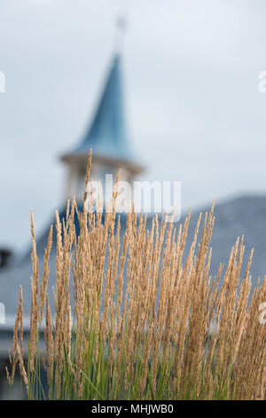 Altes holz Blaue Turm Kirche Tadoussac Stockfoto