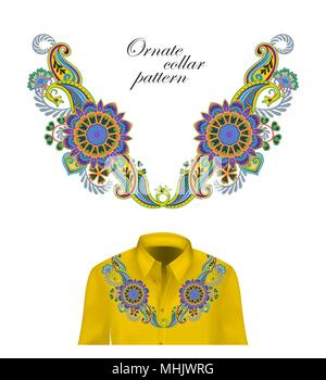 Orientalische Ornament mit paisley und Fantasy Blumen. Vektor Design für Kragen Hemden, Blusen. Vector Illustration. Trendy Farben Sommer 2018 Stock Vektor