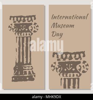 Internationalen Museumstag. Das Konzept der Veranstaltung. 18. Mai. Antike römische Säule. Beige Hintergrund. Flyer zur Veranstaltung Teilnehmer. Stock Vektor