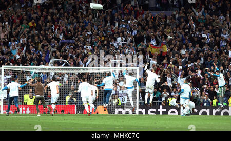 Madrid, Spanien. Mai, 2018. Real Madrid feiert die Qualifikation für das Finale der Champions League in kyev Die nächsten 26 Mai nach der UEFA Champions League Halbfinale Rückspiel Spiel zwischen Real Madrid und Bayern München im Santiago Bernabeu beendet. Credit: SOPA Images Limited/Alamy leben Nachrichten Stockfoto