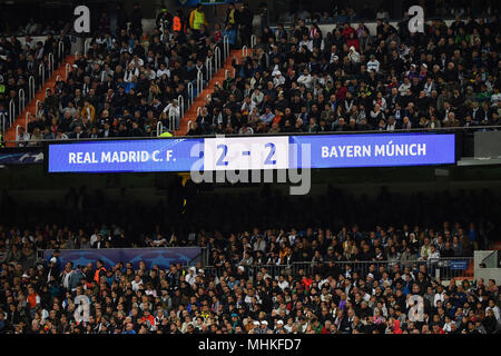 Madrid, Spanien. 01 Mai, 2018. Zufällige Ergebnis der Match, Fußball Champions League, Halbfinale, Real Madrid - FC Bayern München 2-2. Am 01.05.2018, ESTADIOSANTIAGOBERNAB E U. | Verwendung der weltweiten Kredit: dpa/Alamy leben Nachrichten Stockfoto