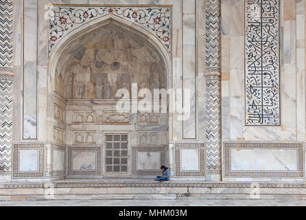 Die Außenwand des Taj Mahal, UNESCO-Weltkulturerbe, Agra, Uttar Pradesh, Indien Stockfoto