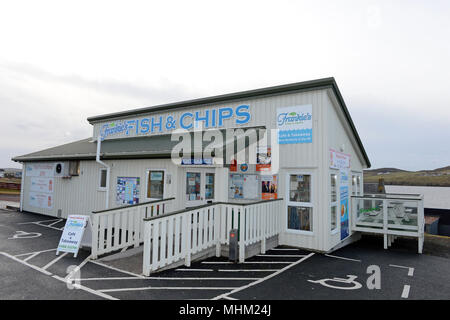 Frankie's Preisgekrönte Fisch und Chip Shop im Brae Shetland. Nr. 1 Fisch und Chip Shop in Großbritannien gestimmt. Stockfoto