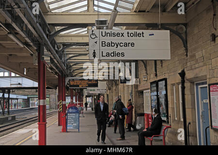 Lancaster Bahnhof, Unisex, Damen Wc, Babybetreuung, Lancashire, England, Großbritannien Stockfoto