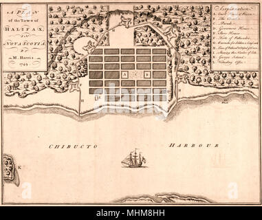 Ein Plan der Stadt Halifax in Nova Scotia, 1749 Stockfoto