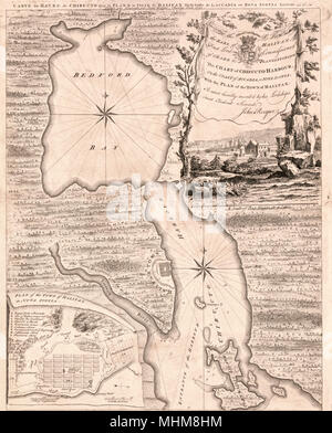 Dieses Diagramm der Chibucto Hafen, an der Küste von accadia oder Nova Scotia, mit dem Plan der Stadt Halifax, ca. 1750 Stockfoto