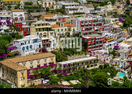 Nahaufnahme des bunten Gebäude in Positano, Amalfi Küste, Italien Stockfoto