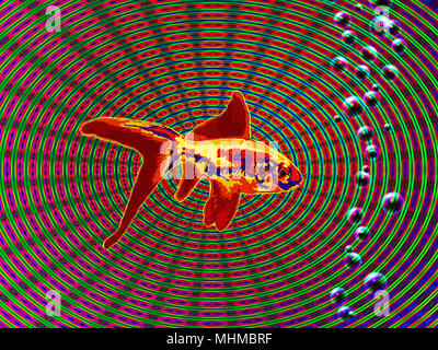 Halluzinogene Bild. Goldenen Fisch. 3D-Rendering Stockfoto