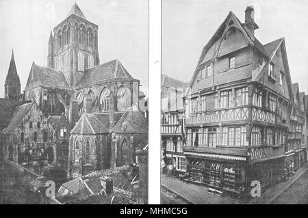 CALVADOS. Église Saint-pierre-sur-Dives; Maisons anciennes, Lisieux 1900 Stockfoto