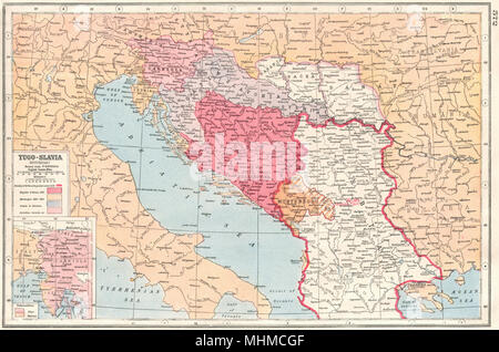 Balkan. Jugoslawien Historische; Bosnien Serbien Montenegro; Nationalitäten 1920 Karte Stockfoto