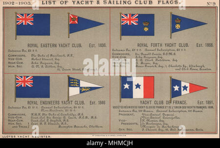 ROYAL YACHT & SAILING CLUB FLAGS. Eastern. Weiter. Royal Engineers. Frankreich 1902 Stockfoto