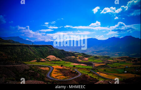 Panorama der Semien Berge und Tal um Lalibela, Äthiopien Stockfoto