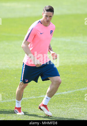 Atletico Madrid Fernando Torres während des Trainings in der Ciudad Deportiva AtlŽtico de Madrid, Madrid. Stockfoto