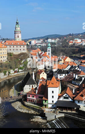 Anzeigen von Cesky Krumlov, aus der Burg der Stadt. Stockfoto