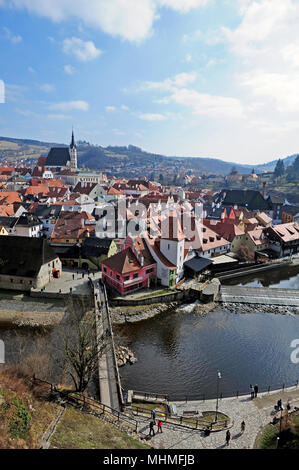 Anzeigen von Cesky Krumlov, aus der Burg der Stadt. Stockfoto