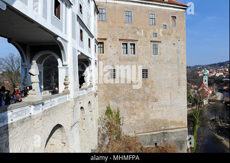 Cloack Brücke in Cesky Krumlov, Tschechische Republik Stockfoto