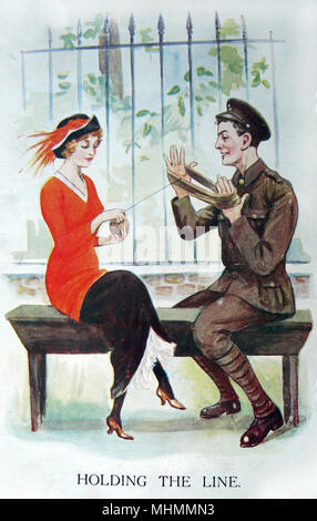Holding the Line – WW1-Postkarte zum Stricken Stockfoto