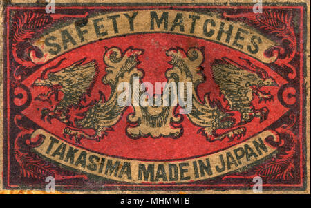 Altes japanisches Matchbox-Label mit zwei Drachen Stockfoto