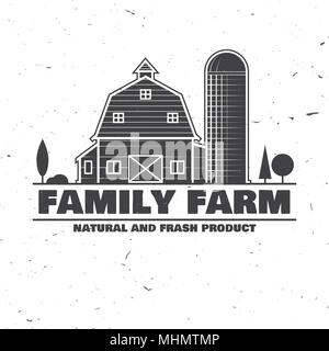 Family Farm Abzeichen oder Etiketten. Vector Illustration. Vintage Typografie Design mit Farm Barn Silhouette. Elemente auf das Thema der landwirtschaftlichen Unternehmen. Stock Vektor